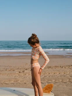 Roxy Surf*Wavy Flower - Cropped Long Sleeve Rashguard Set For Girls 7-16 Ambroisia Wave Babe Big