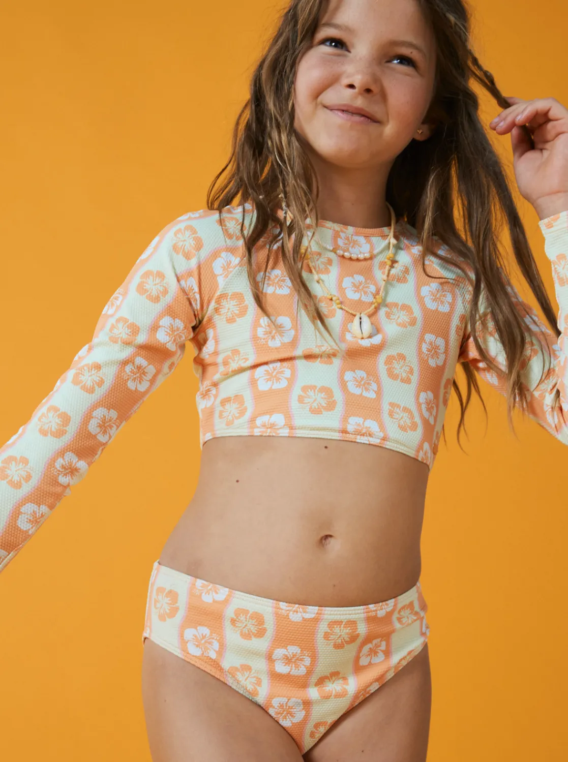 Roxy Surf*Wavy Flower - Cropped Long Sleeve Rashguard Set For Girls 7-16 Ambroisia Wave Babe Big