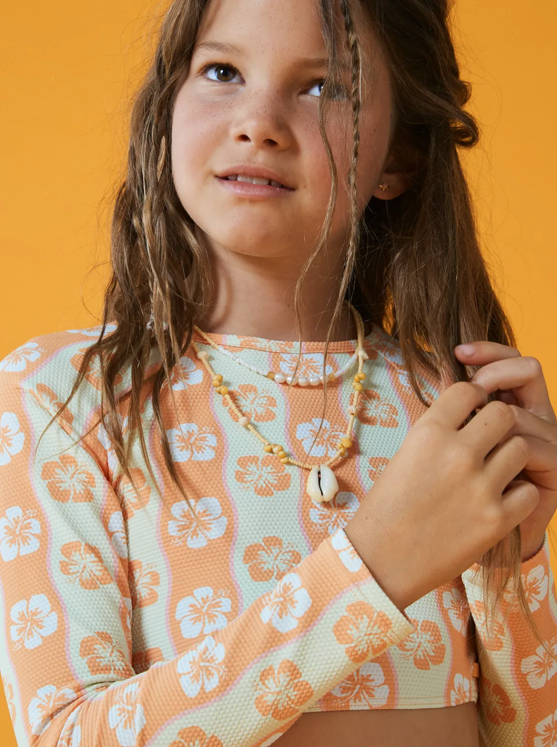 Roxy Surf*Wavy Flower - Cropped Long Sleeve Rashguard Set For Girls 7-16 Ambroisia Wave Babe Big
