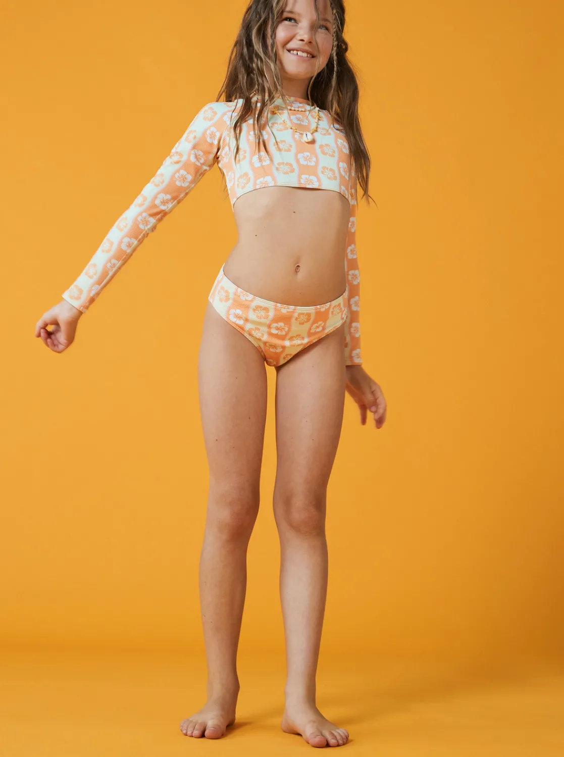 Roxy Surf*Wavy Flower - Cropped Long Sleeve Rashguard Set For Girls 7-16 Ambroisia Wave Babe Big