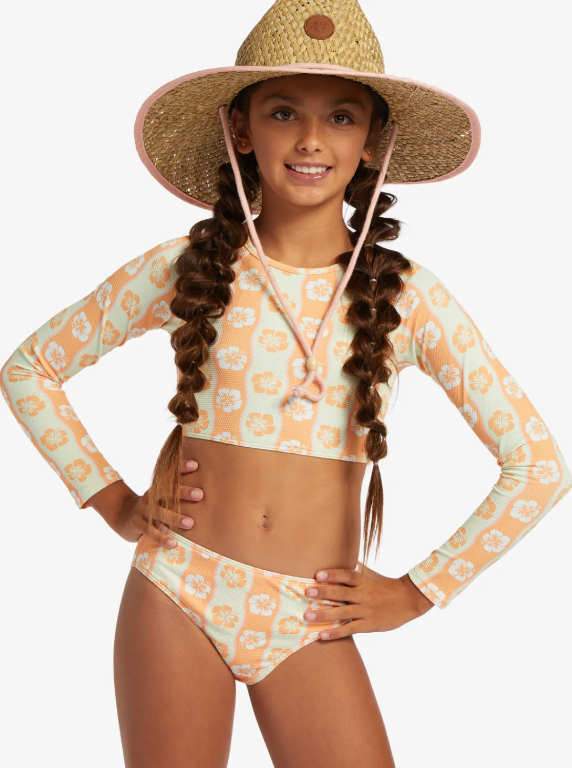 Roxy Surf*Wavy Flower - Cropped Long Sleeve Rashguard Set For Girls 7-16 Ambroisia Wave Babe Big
